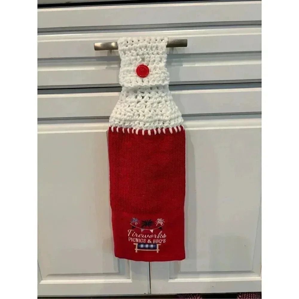 Crochet Top Kitchen Towel-Fireworks picnic & BBQ